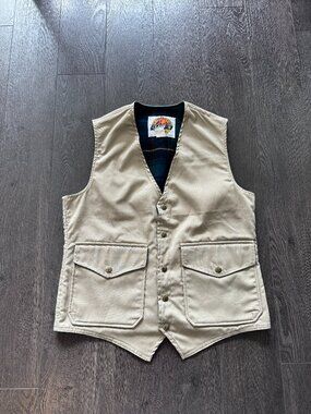 vintage 80s class 5 beige vest with tartan lining made in USA preowned